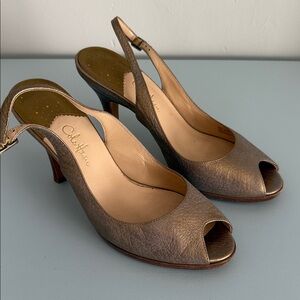 Cole Haan Metallic Peep-Toe Slingback Heels